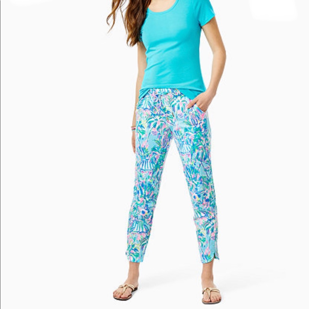 Worn 1x Like New Lilly Pulitzer Emora Knit Terry Pant Blue Ibiza Cocktail sz XL